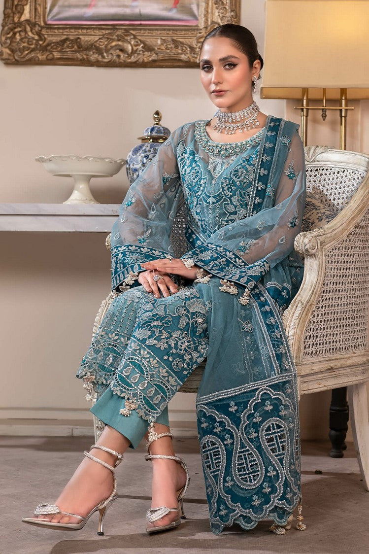 Picture of Janique - JJ Embelished Luxury Chiffon Collection Vol 2 - D 03 Azure Blue - Unstitched - Available at Raja Sahib