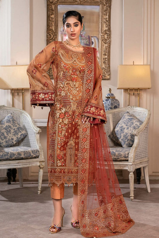 Picture of Janique - JJ Embelished Luxury Chiffon Collection Vol 2 - D 07 Barg Mustard - Unstitched - Available at Raja Sahib