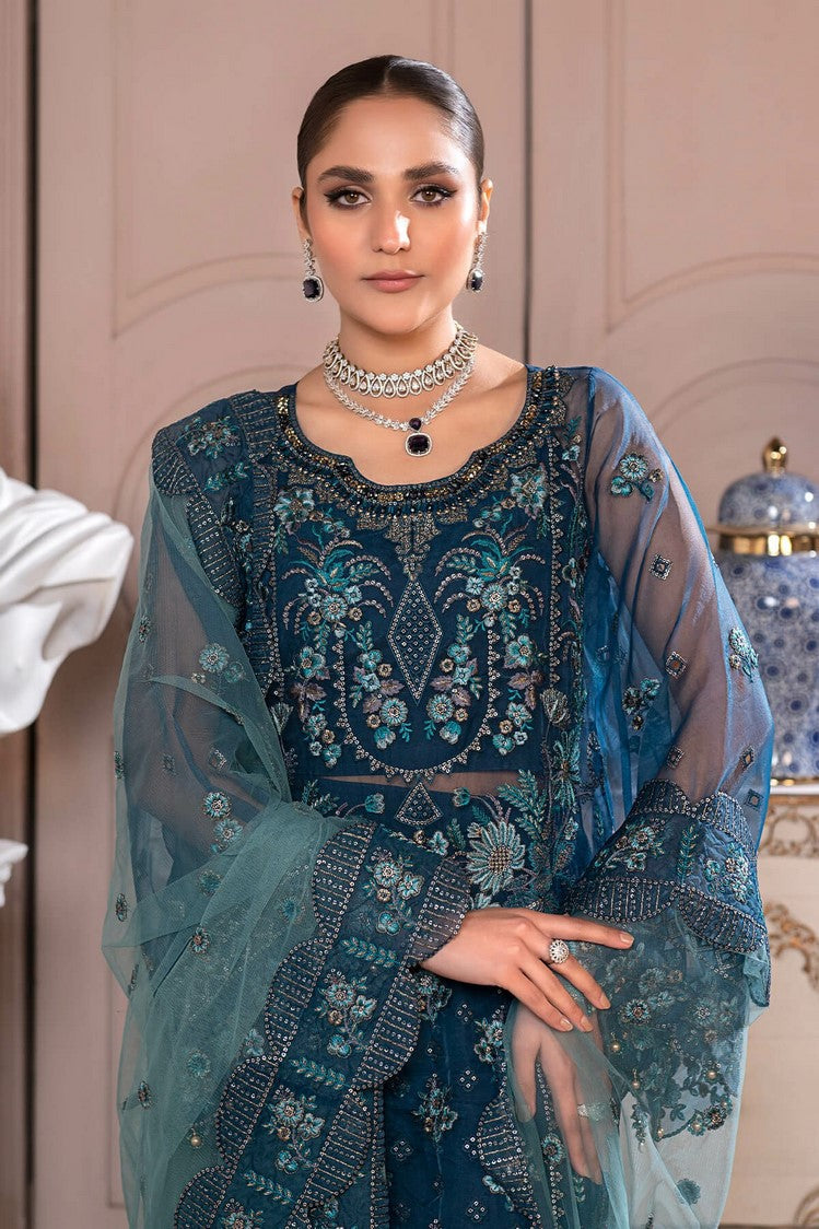 Picture of Janique - JJ Embelished Luxury Chiffon Collection Vol 2 - D 08 Groovy Blue - Unstitched - Available at Raja Sahib