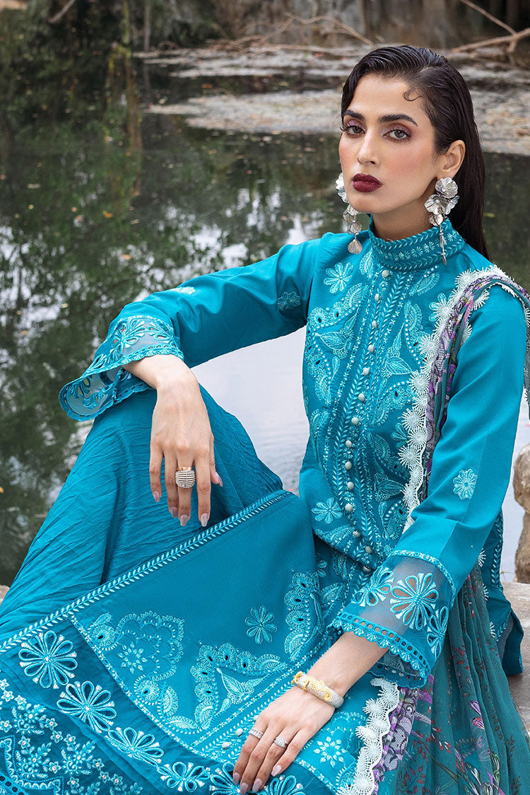 Picture of Roheenaz - RNZ 01A Delphinium Dahlia Embroidered Lawn Collection - Available at Raja Sahib