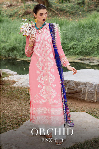 RNZ 01B Orchid Dahlia Embroidered Lawn Collection