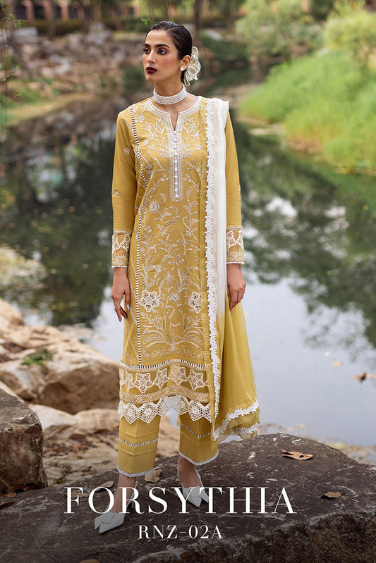 Picture of Roheenaz - RNZ 02A Forsythia Dahlia Embroidered Lawn Collection - Available at Raja Sahib