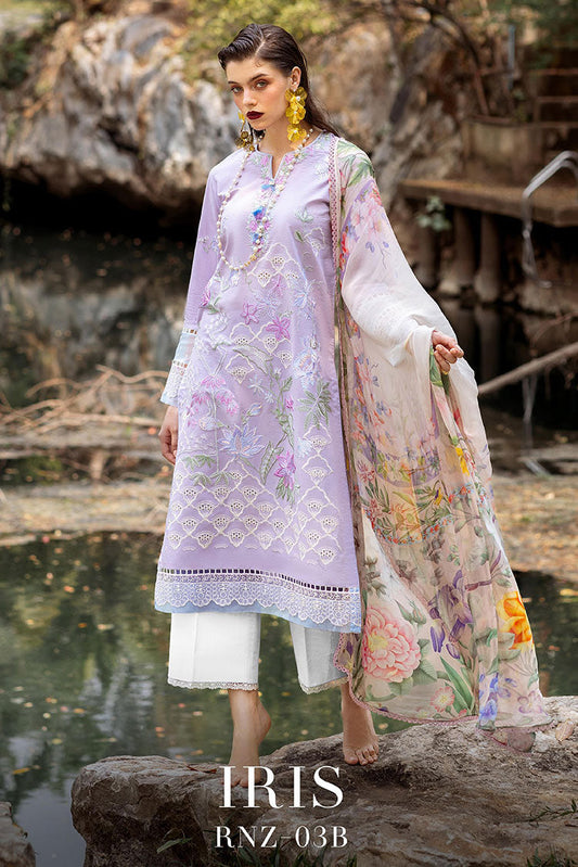 Picture of Roheenaz - RNZ 03B Iris Dahlia Embroidered Lawn Collection - Available at Raja Sahib