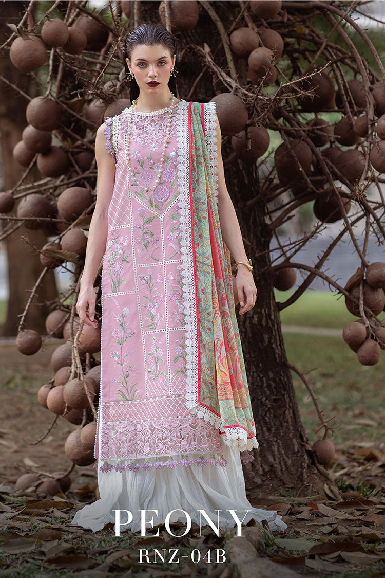 Picture of Roheenaz - RNZ 04B Peony Dahlia Embroidered Lawn Collection - Available at Raja Sahib