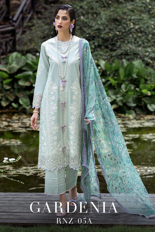 Picture of Roheenaz - RNZ 05A Gardenia Dahlia Embroidered Lawn Collection - Available at Raja Sahib