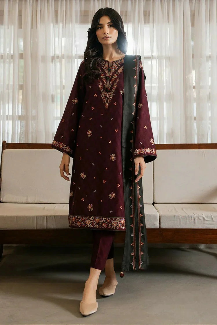 Picture of Jazmin - Winter Prints Vol 3 - EMBROIDERED JACQUARD KHADDAR UW-0130 - Unstitched - Available at Raja Sahib