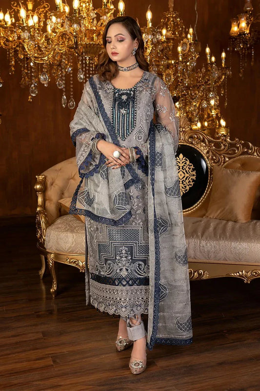 Picture of Janique - Luxury Chiffon Collection Vol 4 - D-033 Metallic grey - Unstitched - Available at Raja Sahib