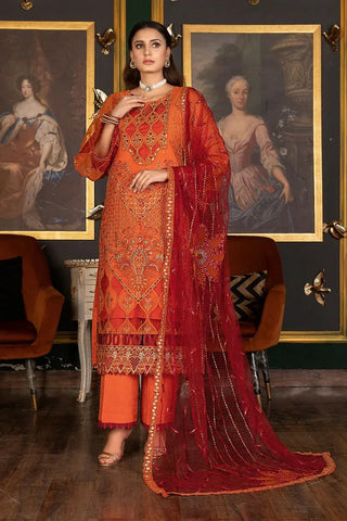 Picture of Janique - Luxury Chiffon Collection Vol 4 - D-034 International Orange - Unstitched - Available at Raja Sahib