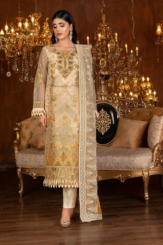 Picture of Janique - Luxury Chiffon Collection Vol 4 - D-037 Gold - Unstitched - Available at Raja Sahib