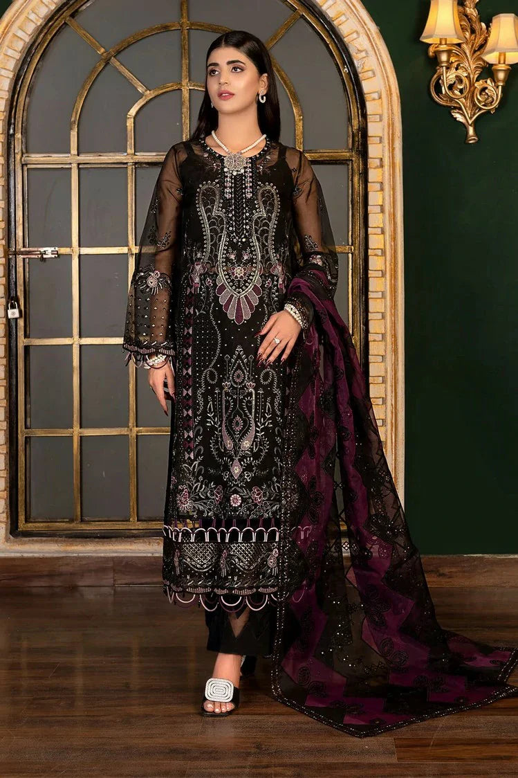 Picture of Janique - Luxury Chiffon Collection Vol 4 - D-038 Raven black - Unstitched - Available at Raja Sahib