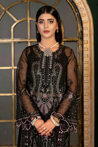 Picture of Janique - Luxury Chiffon Collection Vol 4 - D-038 Raven black - Unstitched - Available at Raja Sahib