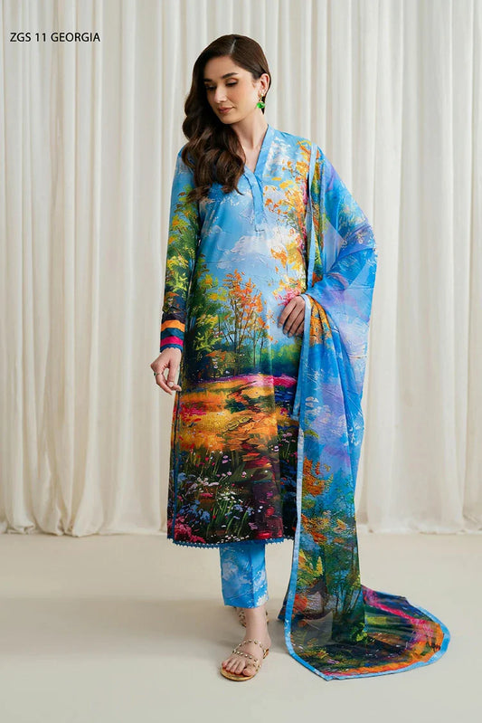 Picture of Zarif - Printed Georgette Silk Collection - ZGS-11 Georgia - Unstitched - Available at Raja Sahib