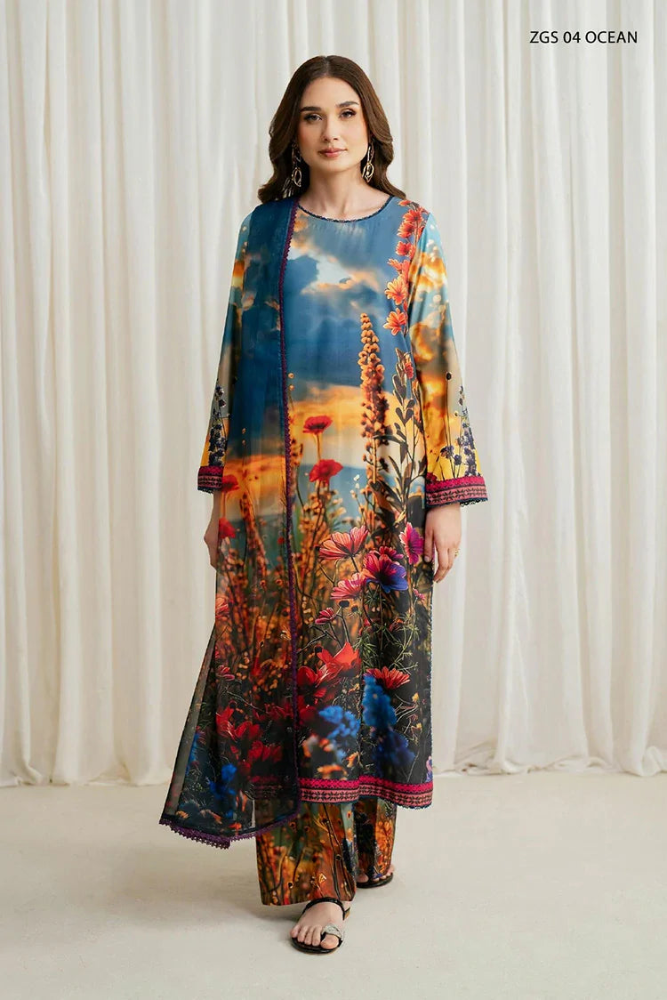 Picture of Zarif - Printed Georgette Silk Collection - ZGS-04 Ocean - Unstitched - Available at Raja Sahib