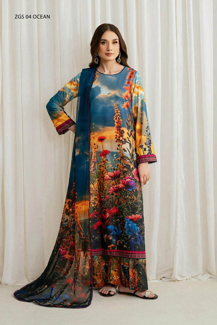 Picture of Zarif - Printed Georgette Silk Collection - ZGS-04 Ocean - Unstitched - Available at Raja Sahib