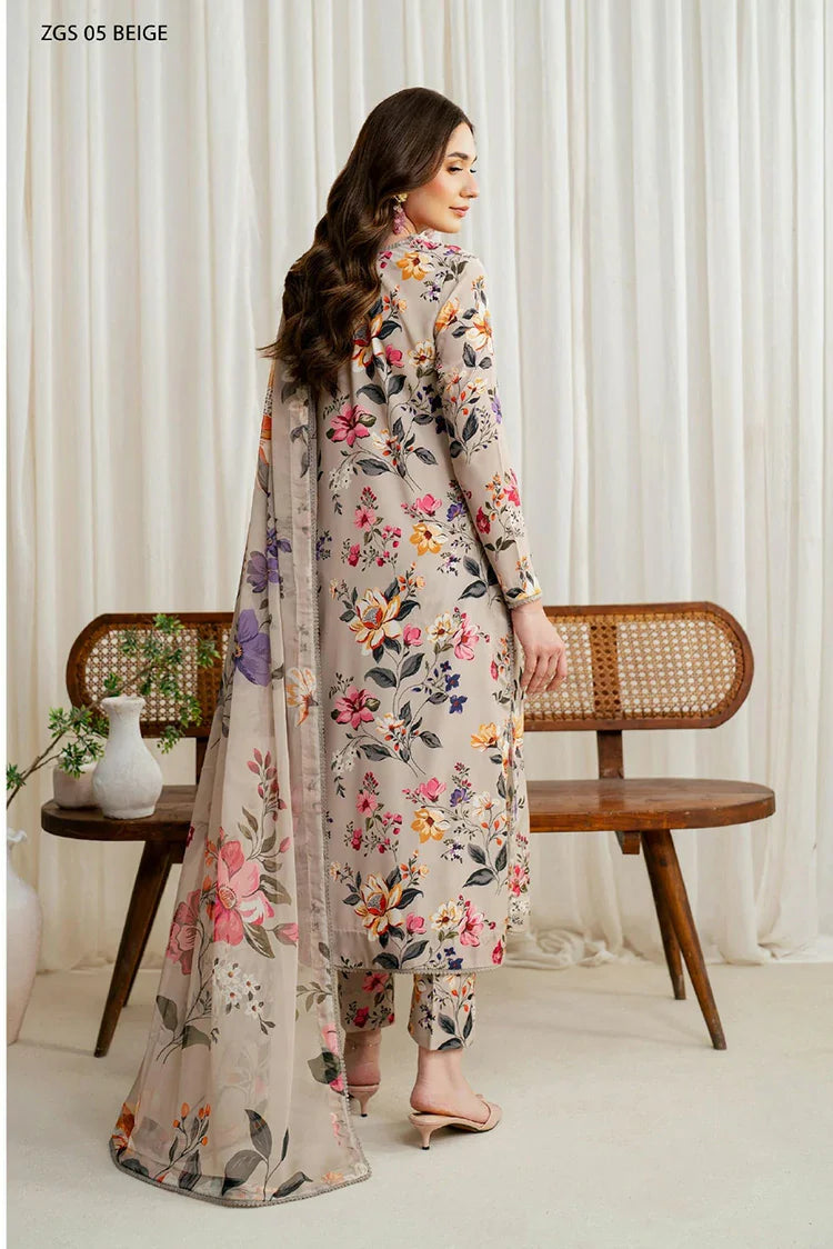 Picture of Zarif - Printed Georgette Silk Collection - ZGS-05 Beige - Unstitched - Available at Raja Sahib