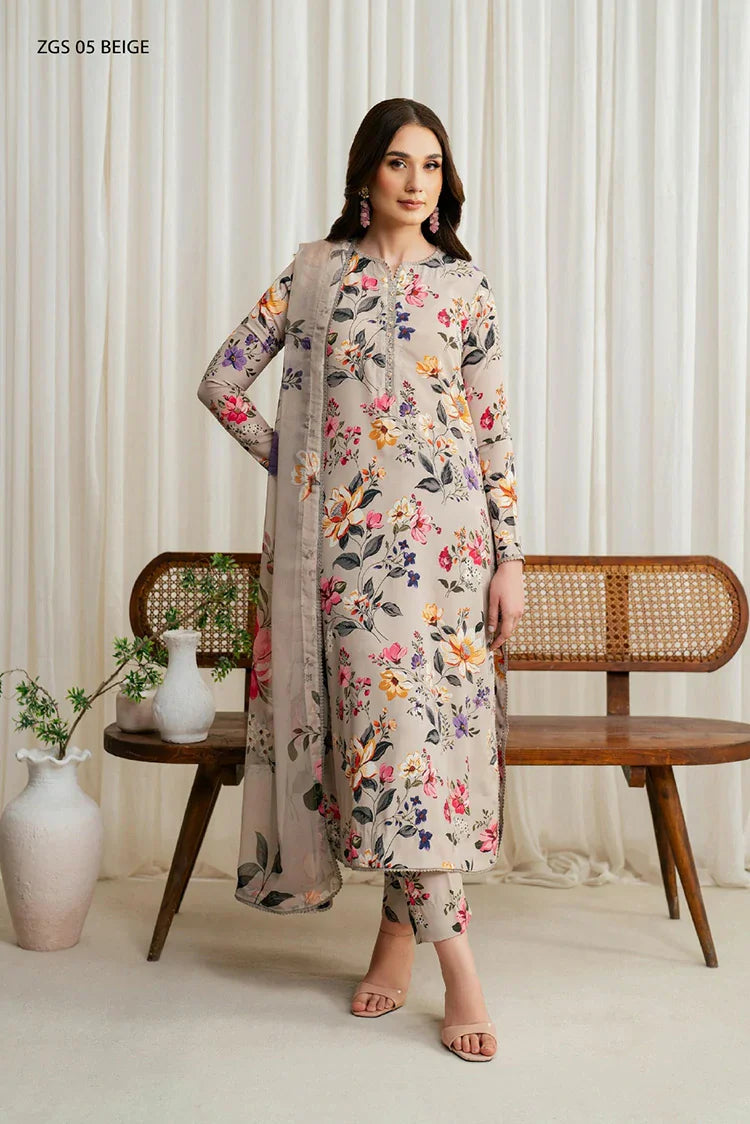 Picture of Zarif - Printed Georgette Silk Collection - ZGS-05 Beige - Unstitched - Available at Raja Sahib