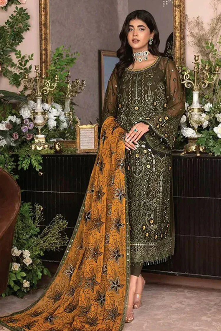 Picture of Janique - Luxury Chiffon Collection Vol 6 - 04 Olive - Unstitched - Available at Raja Sahib