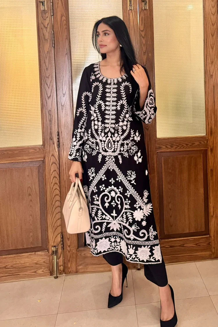 Picture of Manahils - Black Ari Embroidered Tunic - 2 Pc - Available at Raja Sahib