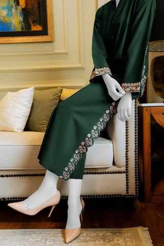 Picture of Summer '24 - Bottle Green Embroidered Suit - Available at Raja Sahib