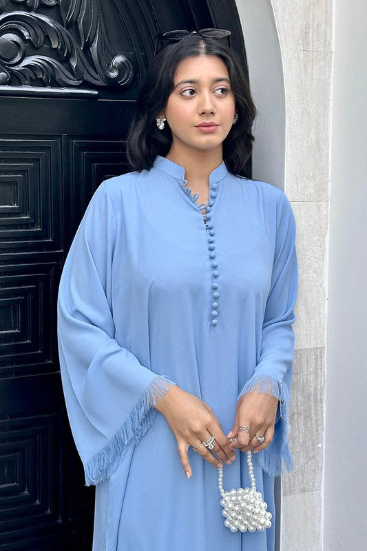 Picture of Manahils - Ice Blue Button Set + Fringes - 2 Pc - Available at Raja Sahib