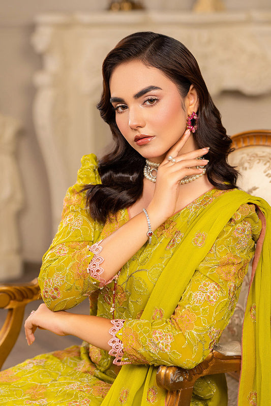 Picture of Hemstitch - Chiffon Luxury Collection - Parrot Green - Stitched - Available at Raja Sahib