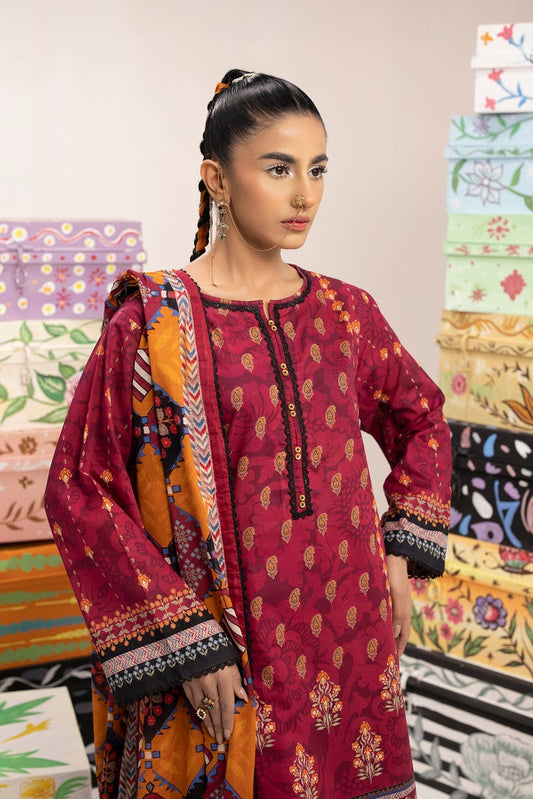 Picture of 3-PC Unstitched Digital Printed Lawn Suit - Available at Raja Sahib