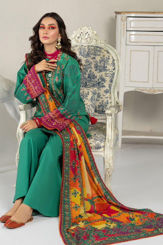 Picture of 3-PC Unstitched Digital Printed Lawn Suit - Available at Raja Sahib