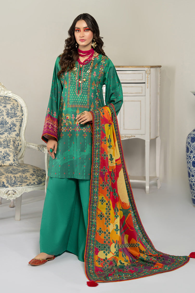 Picture of 3-PC Unstitched Digital Printed Lawn Suit - Available at Raja Sahib