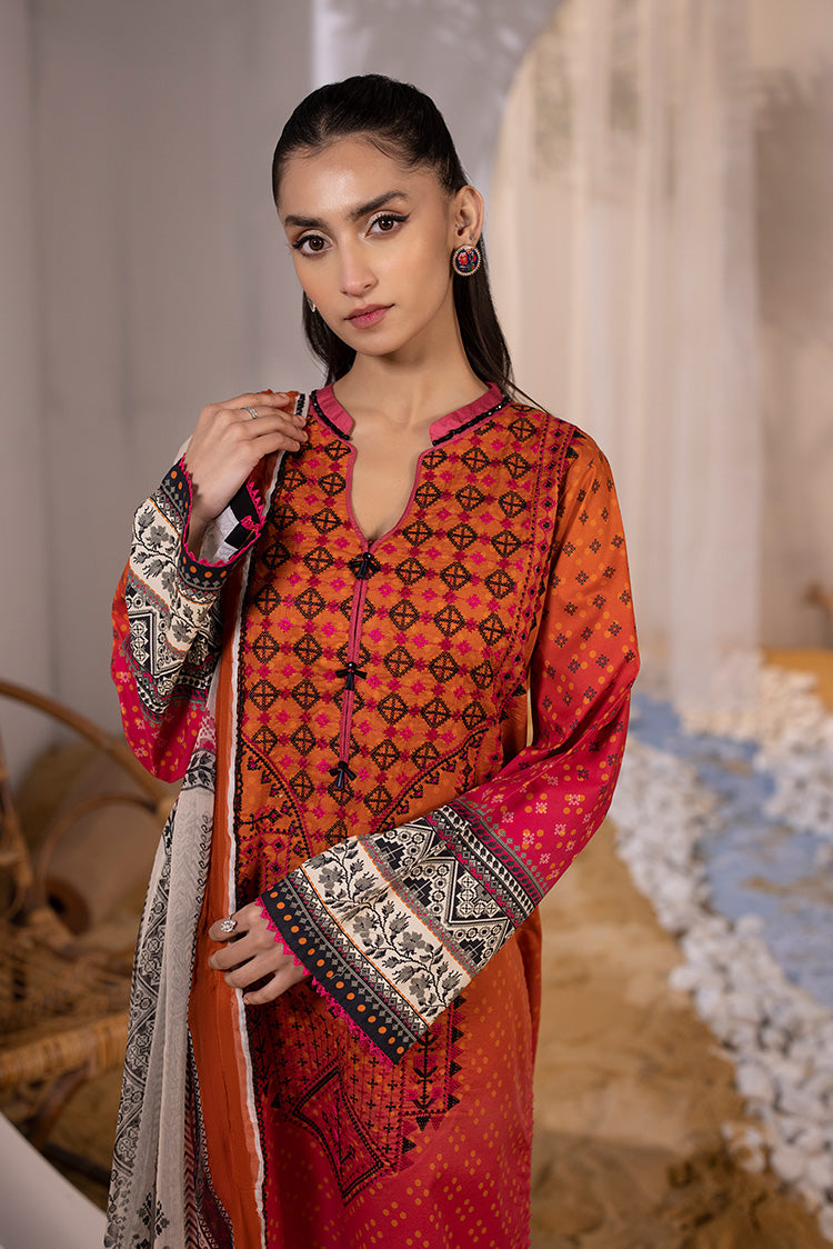 Picture of 3-PC Unstitched Embroidered Lawn Suit - Available at Raja Sahib