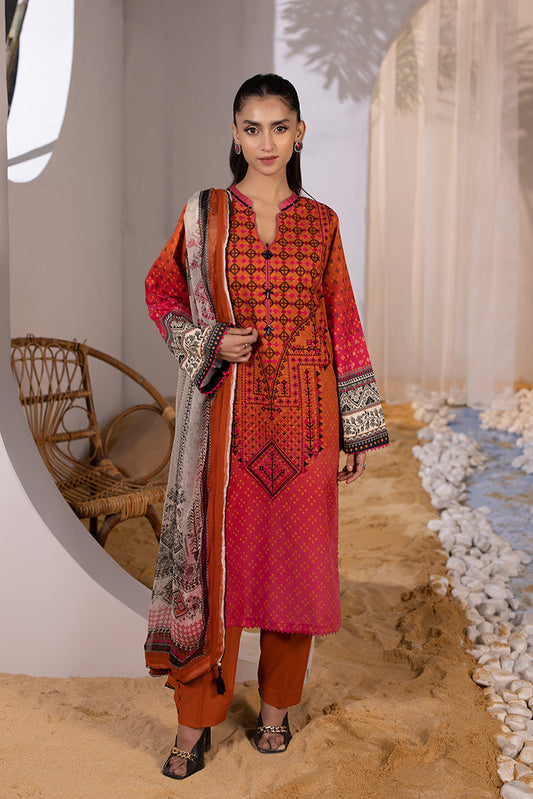 Picture of 3-PC Unstitched Embroidered Lawn Suit - Available at Raja Sahib