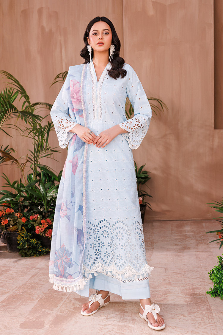 Picture of 3-PC Unstitched Embroidered Chikankari Lawn Suit - Available at Raja Sahib