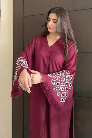 Picture of Manahils - Embroidered Tunic - Burgundy Maroon - Available at Raja Sahib