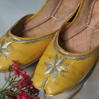 Picture of Yellow Tilla Pure Leather Khussa - Available at Raja Sahib