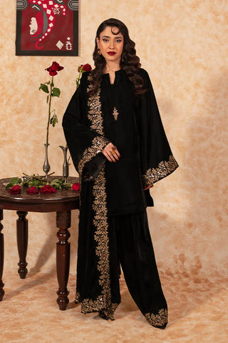 Picture of Fozia Khalid - Velvet Deck - Ebony - Available at Raja Sahib