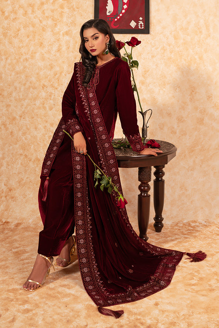 Picture of Velvet Deck Shawls - Garnet - Available at Raja Sahib