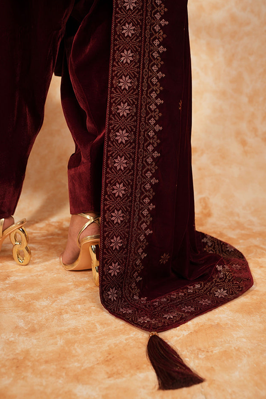 Picture of Velvet Deck Shawls - Garnet - Available at Raja Sahib