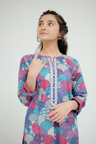 Picture of Senorita - GAA-02624 | Blue & Multicolor | Casual Kurta | Cotton Lawn Printed - Available at Raja Sahib