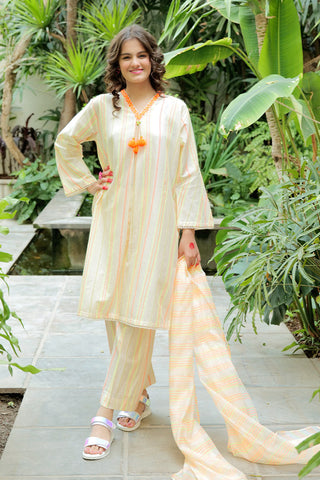 Picture of Senorita - GAD-02585 | Beige & Neon | Casual Plus 3 Piece Suit  | Cotton Jacquard Neon Shade - Available at Raja Sahib