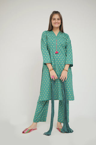 Picture of Senorita - GAD-02652 | Turquoise Green | Casual 3 Piece Suit   | Cotton Cambric - Available at Raja Sahib