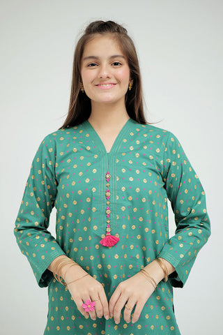 Picture of Senorita - GAD-02652 | Turquoise Green | Casual 3 Piece Suit   | Cotton Cambric - Available at Raja Sahib