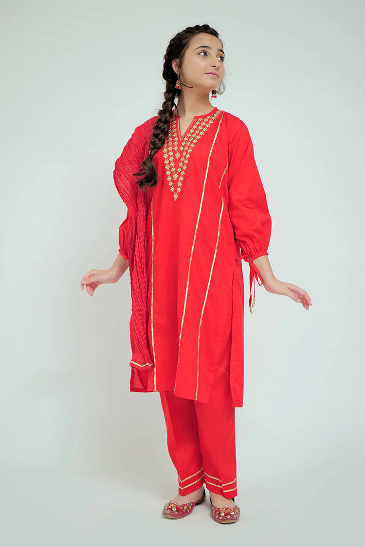 Picture of Senorita - GAD-02663 | Red | Casual 3 Piece Suit   | Cotton Cambric - Available at Raja Sahib