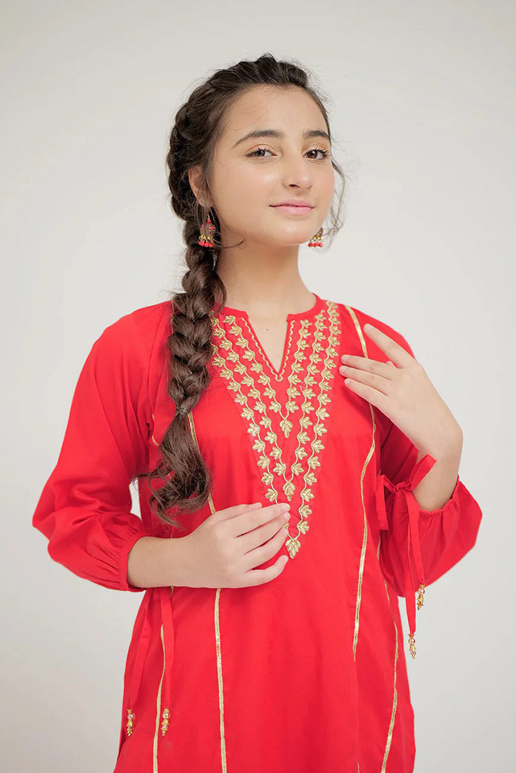 Picture of Senorita - GAD-02663 | Red | Casual 3 Piece Suit   | Cotton Cambric - Available at Raja Sahib