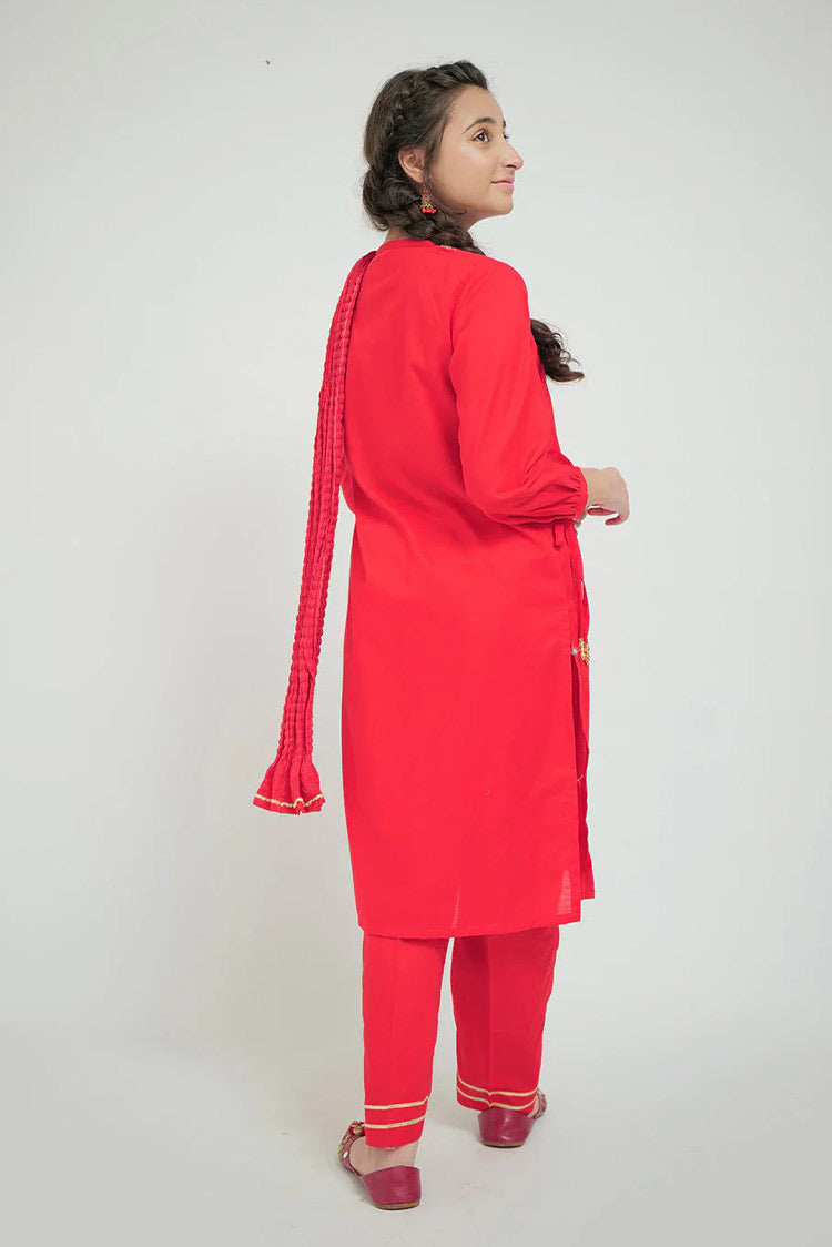 Picture of Senorita - GAD-02663 | Red | Casual 3 Piece Suit   | Cotton Cambric - Available at Raja Sahib