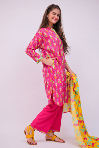 Picture of Senorita - GAD-02748 | Shocking Pink & Multicolor | Casual 3 Piece Suit | Cotton  Lawn Printed - Available at Raja Sahib