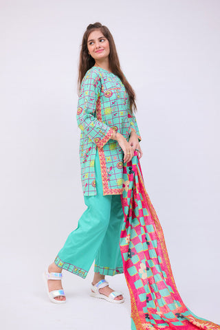 Picture of Senorita - GAD-02749 | Sea Green & Multicolor | Casual 3 Piece Suit | Cotton Lawn Printed - Available at Raja Sahib