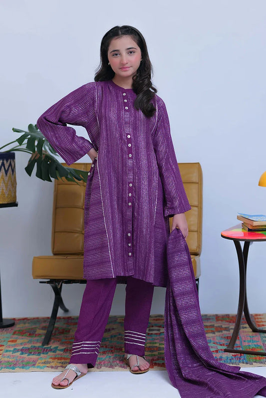 Picture of GAD-02830 | Purple & Silver | Casual 3 Piece Suit | Karandi Fabric Dobby Jacquard - Available at Raja Sahib