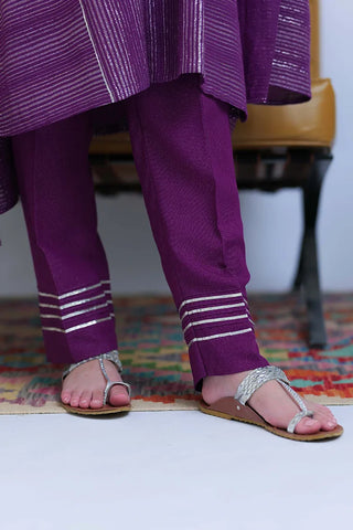 Picture of GAD-02830 | Purple & Silver | Casual 3 Piece Suit | Karandi Fabric Dobby Jacquard - Available at Raja Sahib