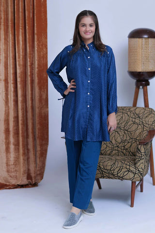 Picture of GBC-02837 | Blue & Silver | Casual Plus 2 Piece Suit | Viscose Jacquard - Available at Raja Sahib