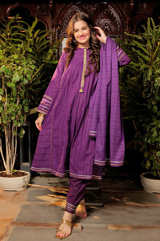 GBD-02602 | Purple & Gold | Casual Plus 3 Piece Suit  | Cotton Dobby Jacquard