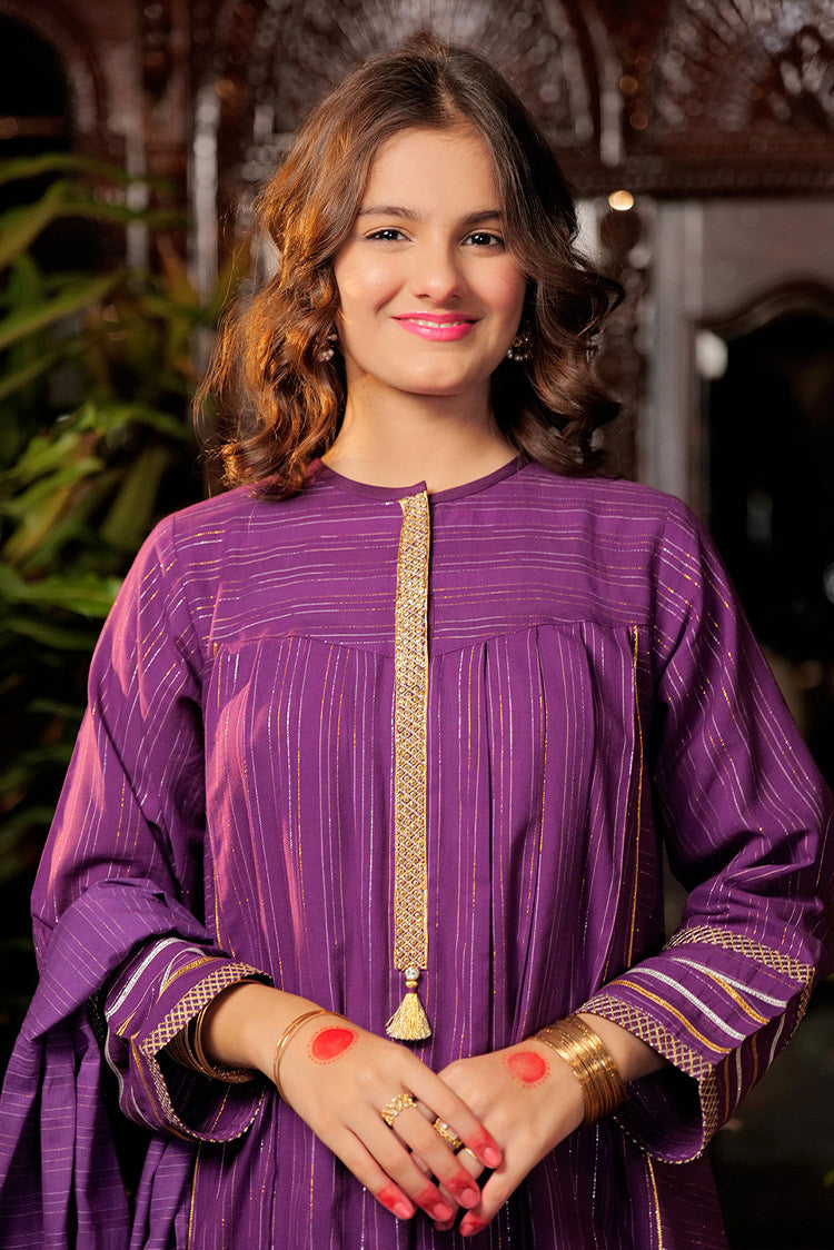 Picture of Senorita - GBD-02602 | Purple & Gold | Casual Plus 3 Piece Suit  | Cotton Dobby Jacquard - Available at Raja Sahib